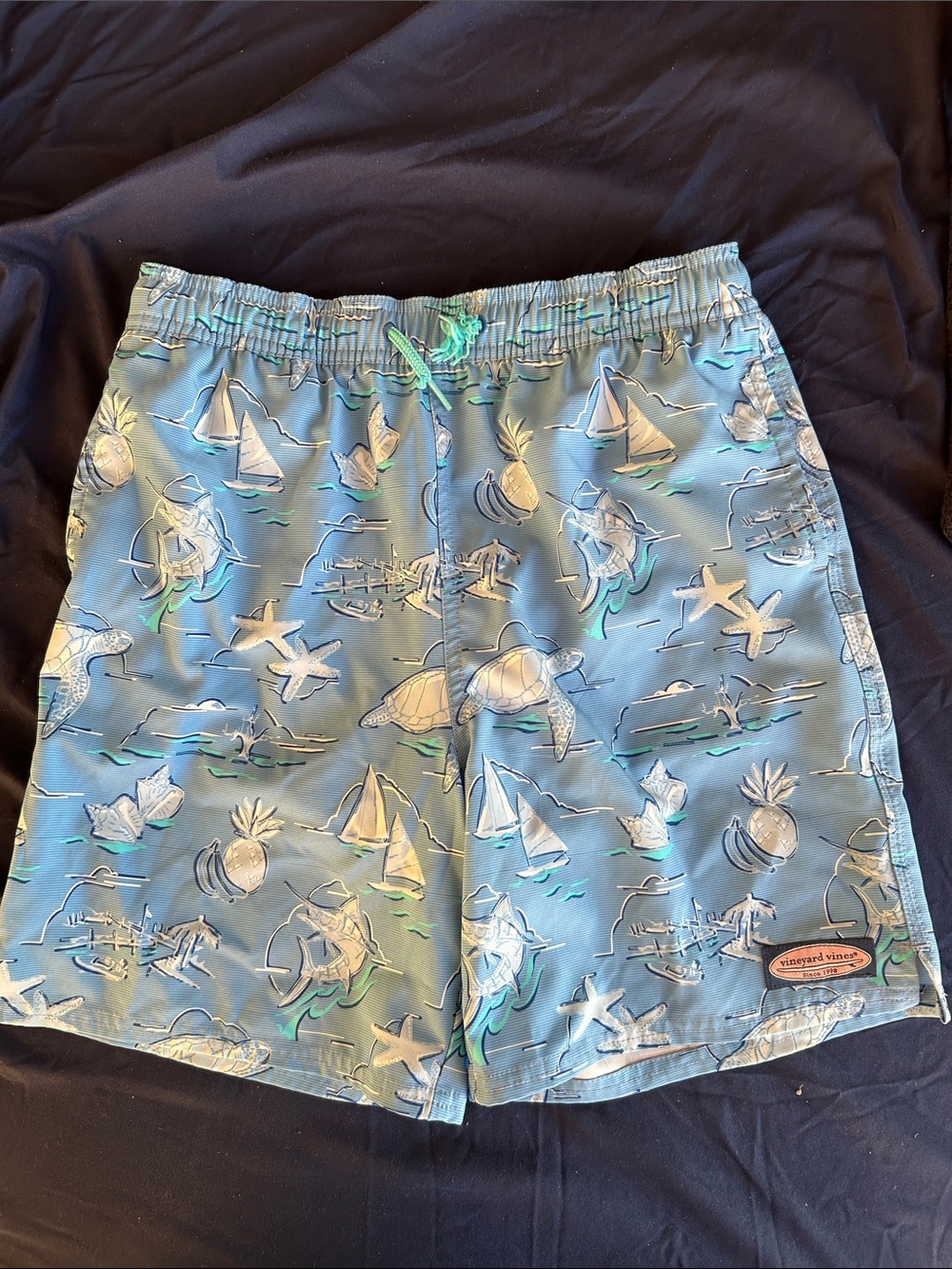 Vineyard Vines Light Blue Nautical Print Kids Swim Trunks